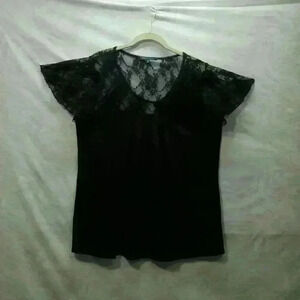 Floral Lace Short Sleeve BluHeaven Top Size 1X   (Z)